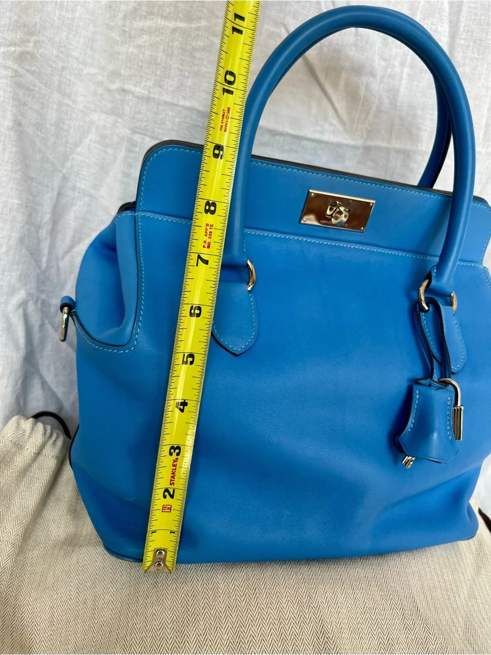 Authentic Hermès Toolbox 26 Blue Swift Leather Palladium Hardware Shoulder Bag